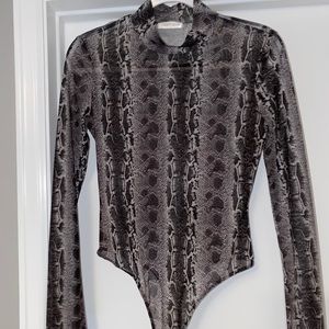 Vestique mockneck mesh snakeskin bodysuit